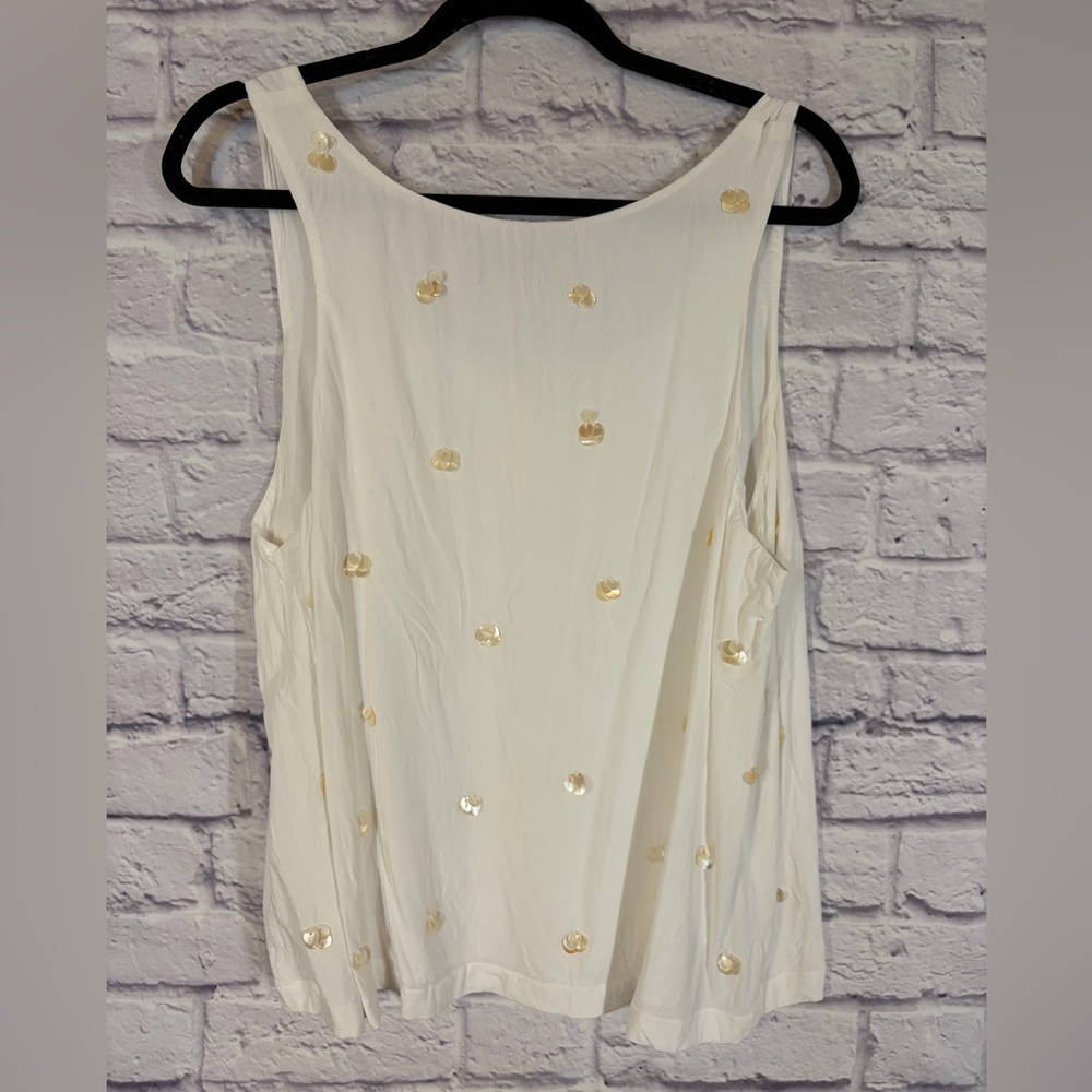 LOFT Ivory Sequin Beaded Embellished Sleeveless Tank Top Blouse Size XXL - Picture 6 of 6